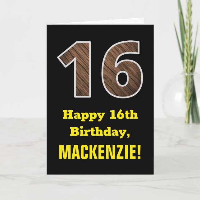 Carte 16e anniversaire : Nom, Faux Motif du grain de boi (Devant)