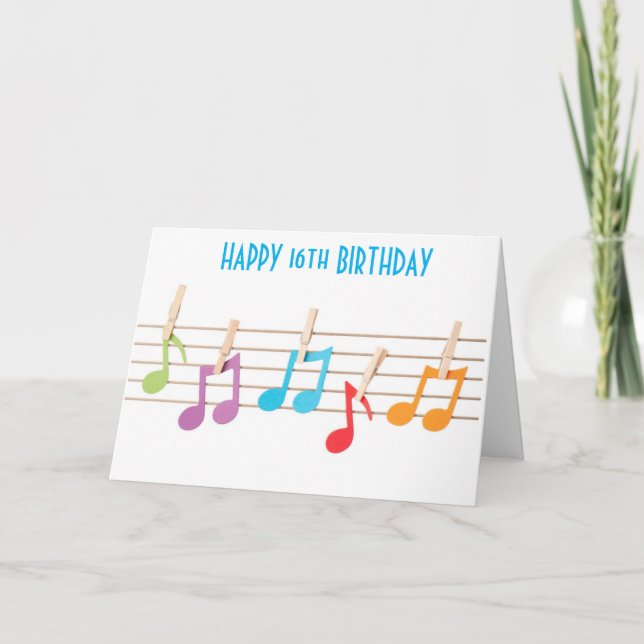 Carte **16e anniversaire** NOTES MUSICALES SOUHAITS D'AN (Devant)