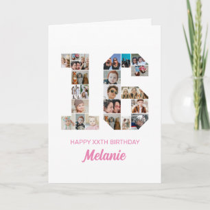 Carte 16e anniversaire Numéro 16 Photo Collage personnal