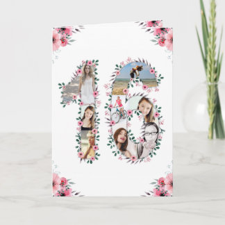 Carte 16e anniversaire Photo Collage Fille Rose Fleur Bl
