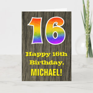 Carte 16e anniversaire : Rustic Faux Wood Look, Arc-en-c