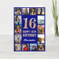 16e Joyeux anniversaire Marine Blue & Gold Photo C