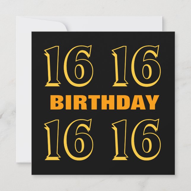 Carte 16ème Ado Anniversaire d'or moderne et noir W1015 (Devant)