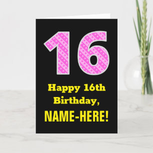 Carte 16ème anniversaire : Pink Stripes and Hearts "16" 