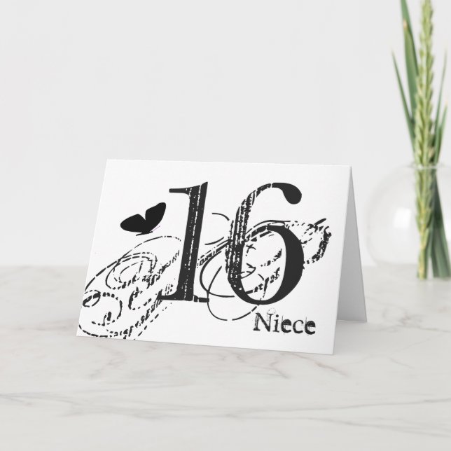 Carte 16ème anniversaire pour une nièce, papillon noir,  (Devant)
