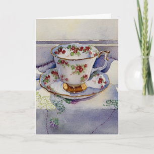 Carte 1799 Teacup on Linen Birthday Card