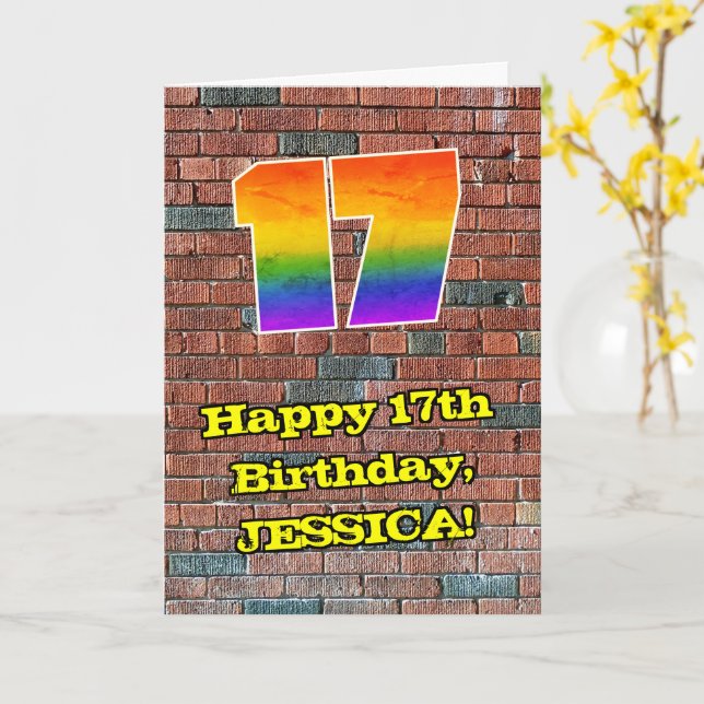 Carte 17e anniversaire : Arc-en-ciel amusant inspiré par (Fleur jaune)