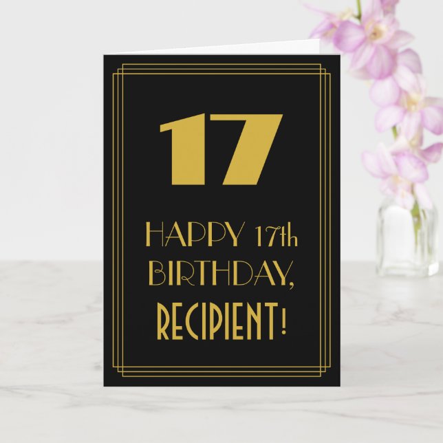 Carte 17e anniversaire - Art Déco Inspiré Look "17" & No (Orchidée)