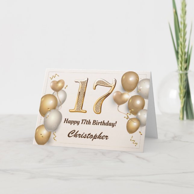 Carte 17e anniversaire Ballons d'or et Confetti Annivers (Devant)