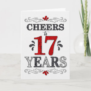 Carte 17e anniversaire Cheers en rouge blanc noir Motif