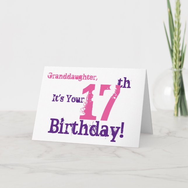 Carte 17e anniversaire de la petite-fille en violet, ros (Devant)