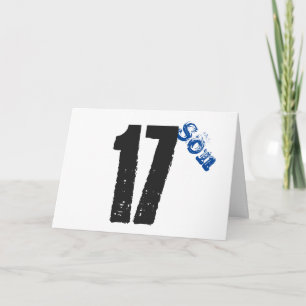 Carte 17e anniversaire du fils, blanc, bleu et noir.