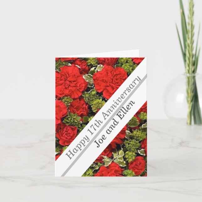 Carte 17e anniversaire du Mariage, oeillets rouges (Devant)