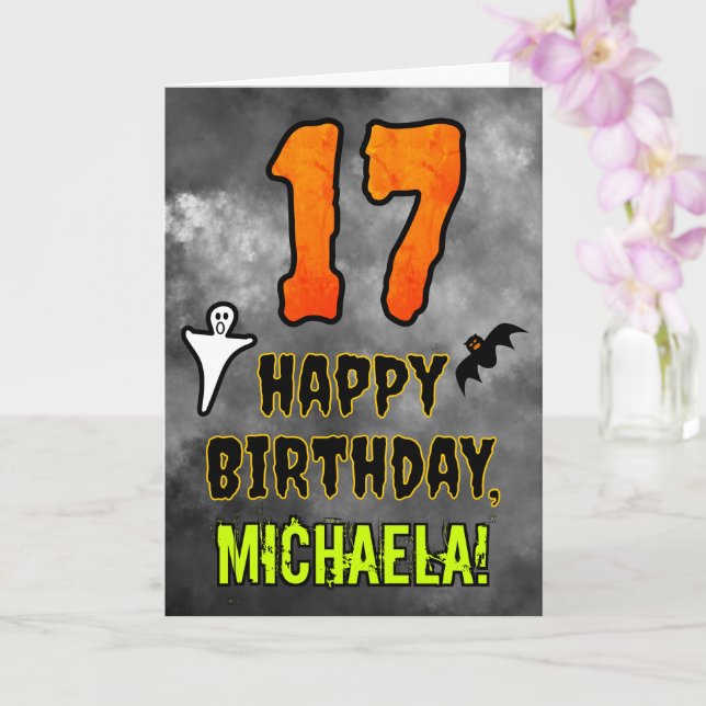 Carte 17e anniversaire : Eerie Halloween Thème + Nom per (Orchidée)