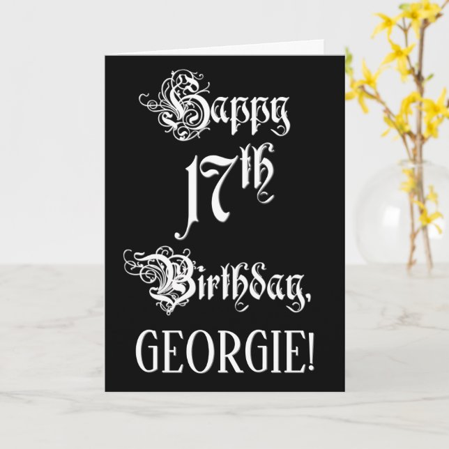 Carte 17e anniversaire : Fancy, Elegant Script + Nom per (Fleur jaune)