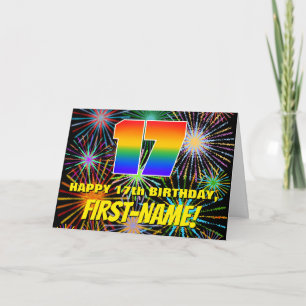 Carte 17e anniversaire : Feu d'artifice festif amusant e