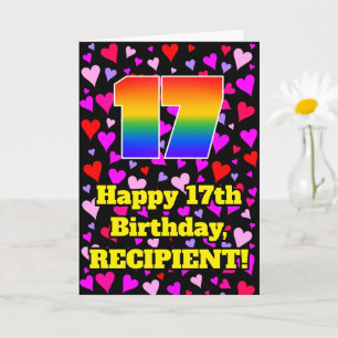 Carte 17e Anniversaire : Motif de cœurs aimants, Arc-en-