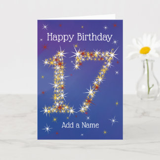 Carte 17e anniversaire - Numéro 17 en étoiles - Bleu - Â