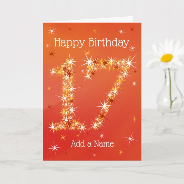 Carte 17e anniversaire - Numéro 17 en étoiles - Rouge -  (Petite plante)