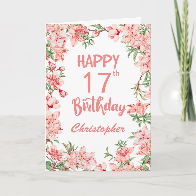 Carte 17e anniversaire Peach Peonies rose Aquarelle Flor (Devant)