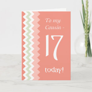 Carte 17e anniversaire pour Cousin, Coral, Chevrons à la