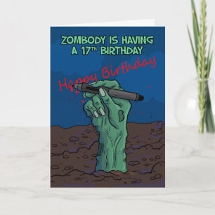 Carte 17e anniversaire, Zombie Main écrire un message, c
