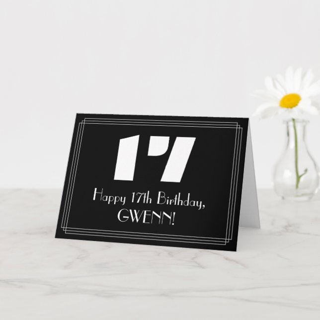 Carte 17ème anniversaire : Art Déco Inspiré Look "17" &  (Petite plante)