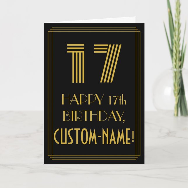 Carte 17ème anniversaire : Art Déco Inspiré Look "17" &  (Devant)