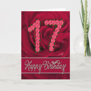 Carte 17ème anniversaire avec rose et feuille