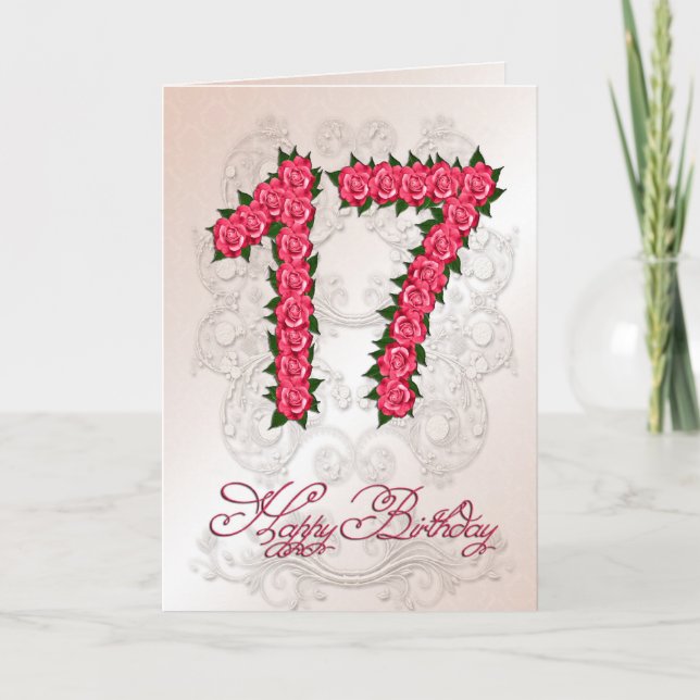 Carte 17ème anniversaire avec rose et feuille (Devant)