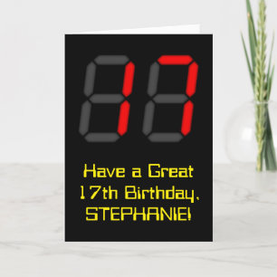 Carte 17ème anniversaire : Rouge Digital Horloge Style "