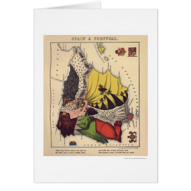 Carte 1868 de caricature de l'Espagne et du (Devant)