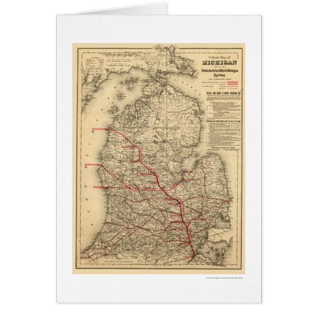 Carte 1886 de train de chemin de fer du Michigan (Devant)