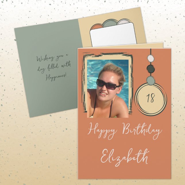 Carte 18e ajouter nom photo tout âge orange anniversaire (Créateur téléchargé)