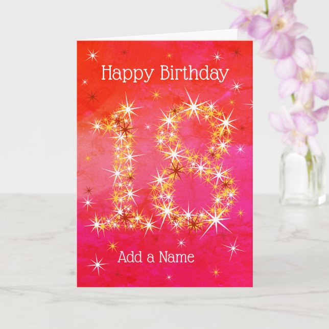 Carte 18e anniversaire - âge 18 étoiles chiffres - rouge (Orchidée)