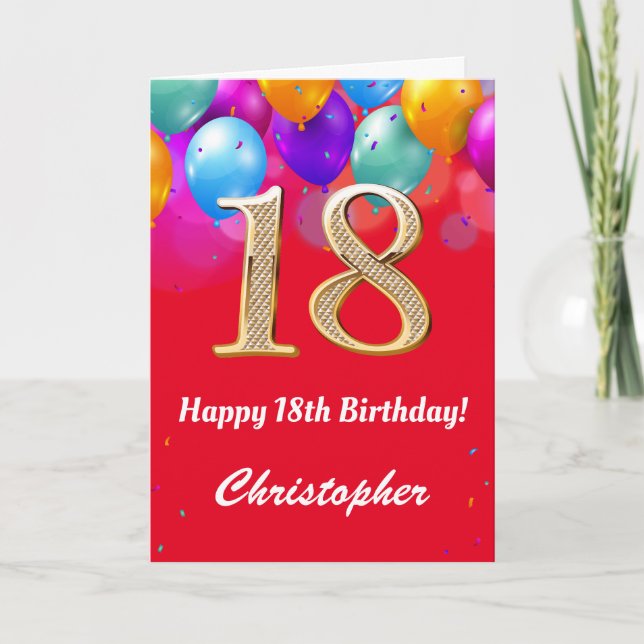 Carte 18e anniversaire Ballons rouges et dorés (Devant)