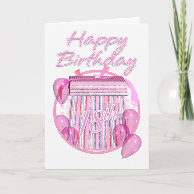Carte 18e Anniversaire boîte cadeau - Rose - Joyeux anni (Devant)
