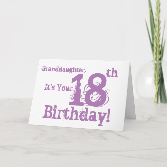 Carte 18e anniversaire de la petite-fille en violet. (Devant)