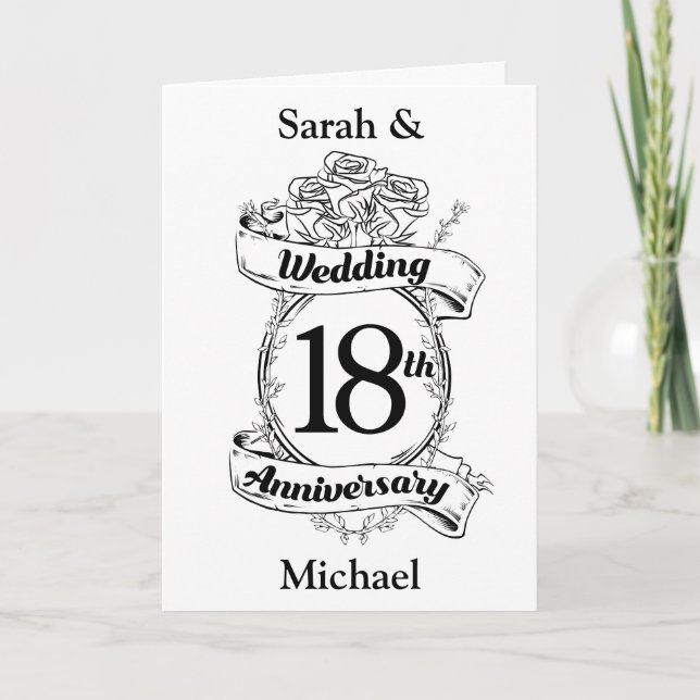 Carte 18e Anniversaire de Mariage Roses Noires et Blanch (Devant)