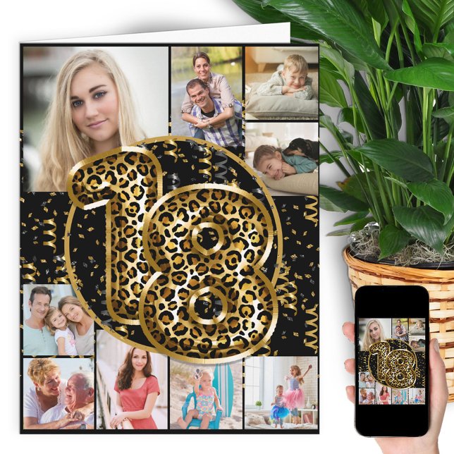 Carte 18e anniversaire Empreinte de léopard Ballons d'or (Créateur téléchargé)