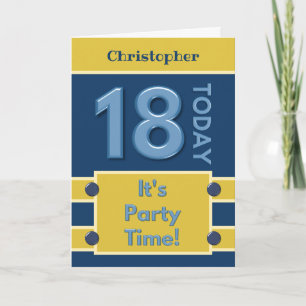 Carte 18e anniversaire Fête Heure marine et or