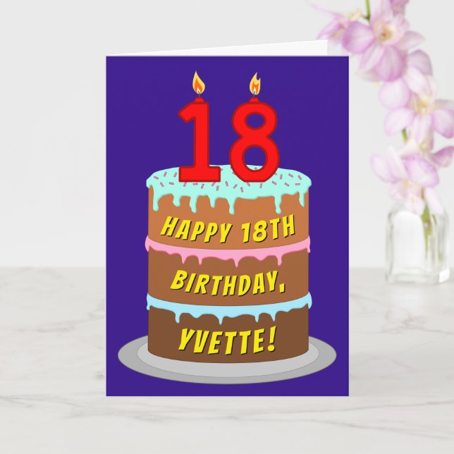 Carte 18e anniversaire : Fun Cake and Candles + Nom pers (Orchidée)