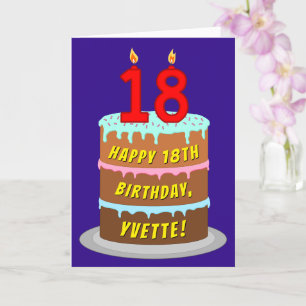 Carte 18e anniversaire : Fun Cake and Candles + Nom pers
