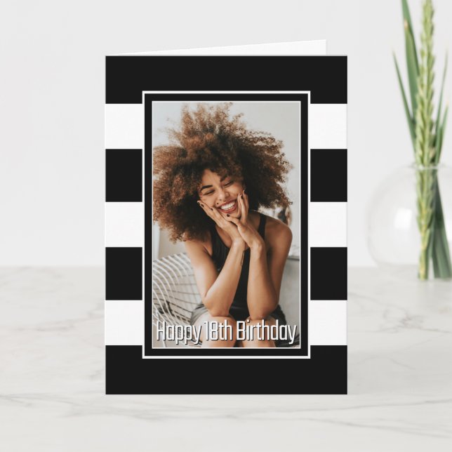 Carte 18e anniversaire Noir Blanc rayé (Devant)