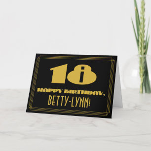 Carte 18e anniversaire : Nom + Art Déco Inspiré Look "18