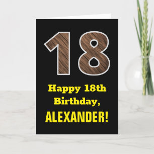 Carte 18e anniversaire : Nom, Faux Wood Grain Motif "18"