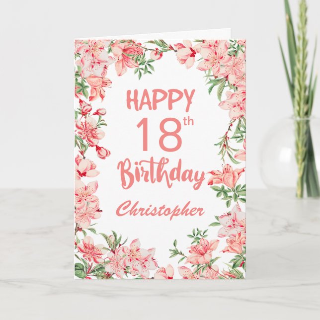 Carte 18e anniversaire Peach Peonies rose Aquarelle Flor (Devant)