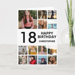 Carte 18e anniversaire Photo Collage 13 photos noir blan