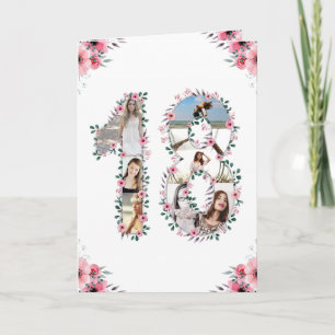 Carte 18e anniversaire Photo Collage Fille Rose Fleur Bl