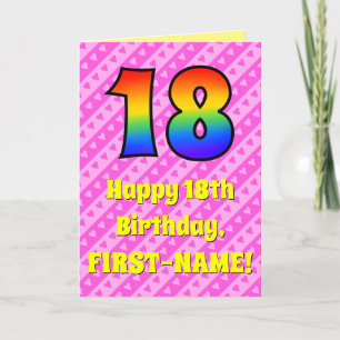 Carte 18e anniversaire : Pink Stripes & Hearts, Arc-en-c